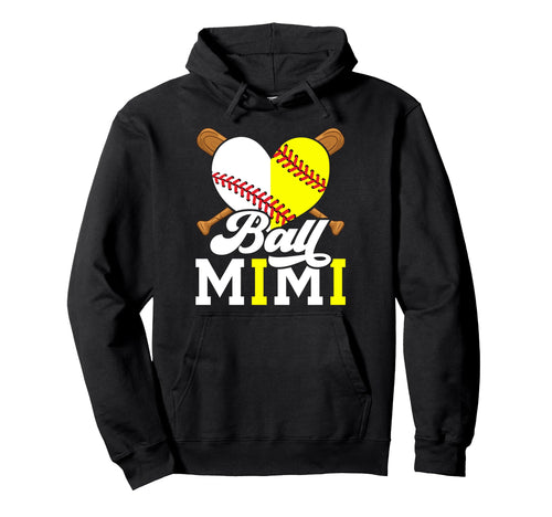 Ball Mimi Heart Softball Baseball Hoodie - Fun Novelty Design for Adults - T-Shirt, Sweatshirt, Hoodie