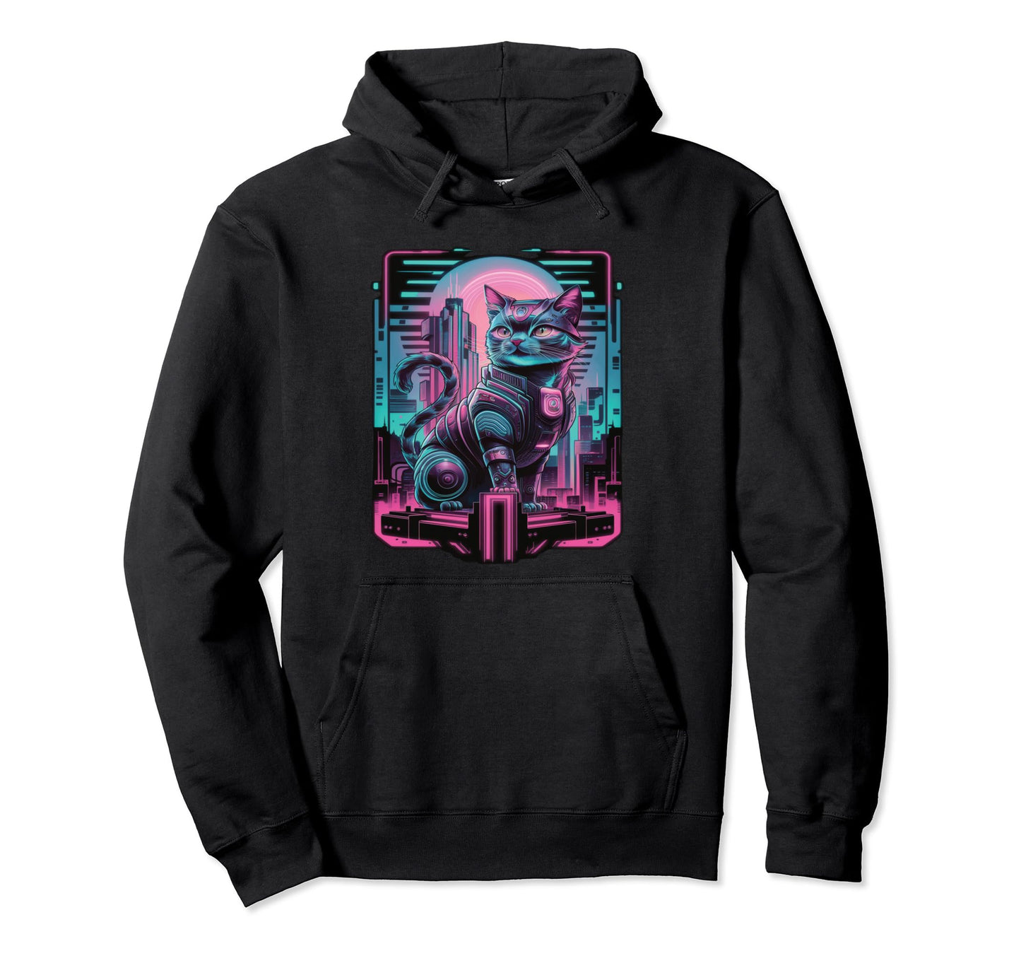 Cyberpunk Cat Futuristic Vaporwave Cat Hoodie - Novelty Apparel Unisex - T-Shirt, Sweatshirt, Hoodie