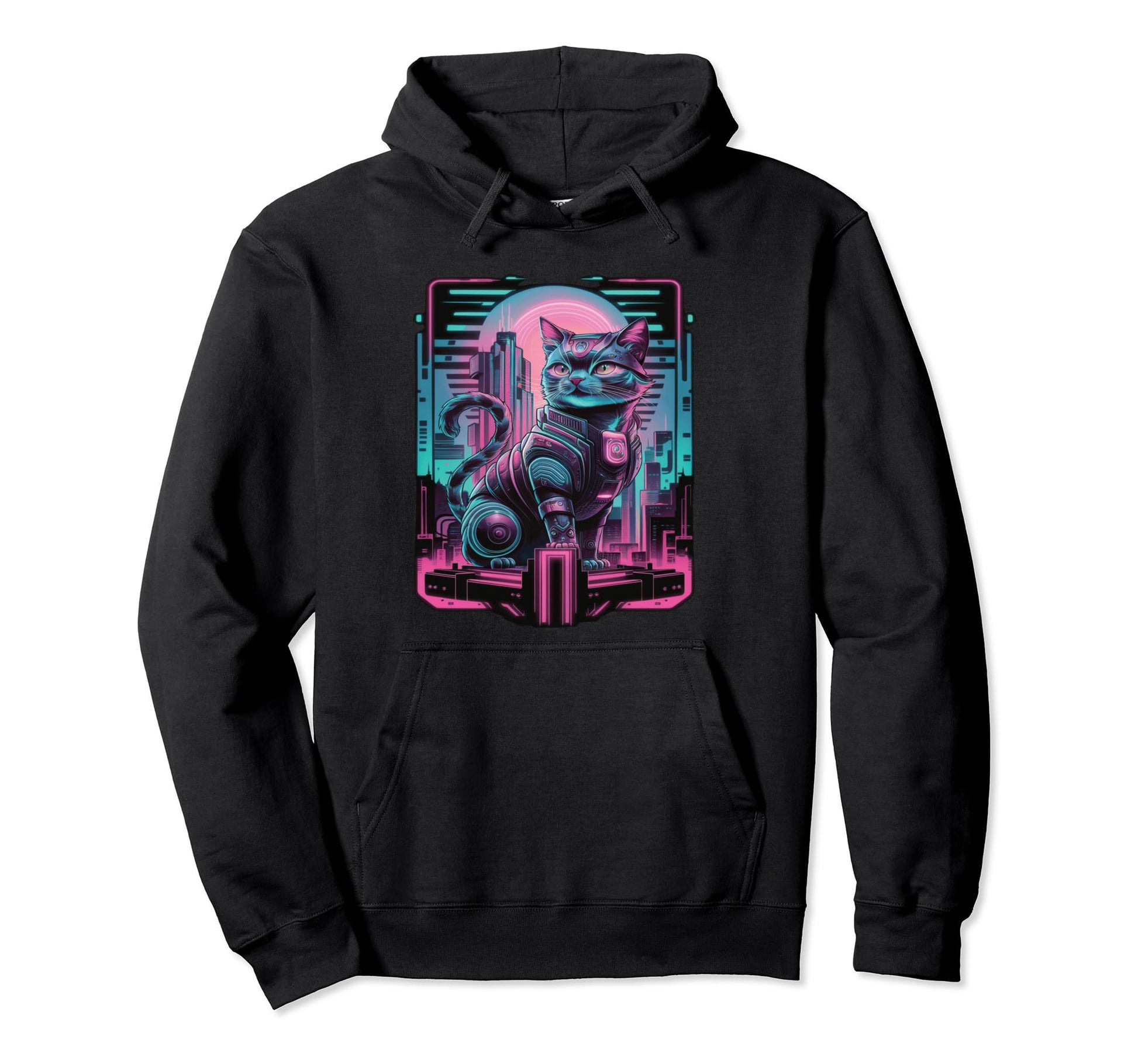 Cyberpunk Cat Futuristic Vaporwave Cat Hoodie - Novelty Apparel Unisex - T-Shirt, Sweatshirt, Hoodie