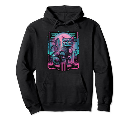 Cyberpunk Cat Futuristic Vaporwave Cat Hoodie - Novelty Apparel Unisex - T-Shirt, Sweatshirt, Hoodie