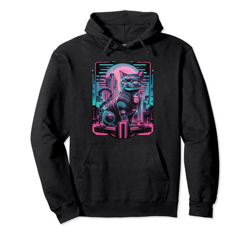 Cyberpunk Cat Futuristic Vaporwave Cat Hoodie - Novelty Apparel Unisex - T-Shirt, Sweatshirt, Hoodie