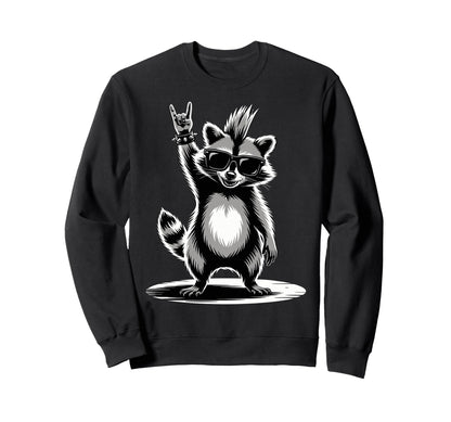 Funny Raccoon Loving Rock And Roll Sweatshirt - Minimalist Print Unisex - T-Shirt, Sweatshirt, Hoodie