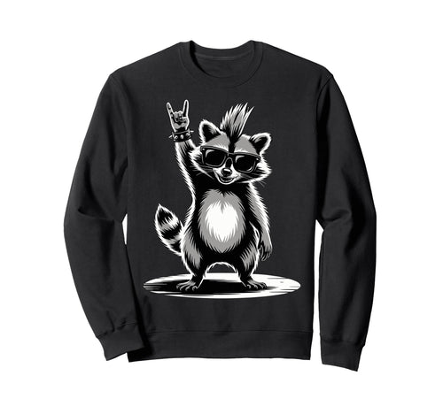Funny Raccoon Loving Rock And Roll Sweatshirt - Minimalist Print Unisex - T-Shirt, Sweatshirt, Hoodie