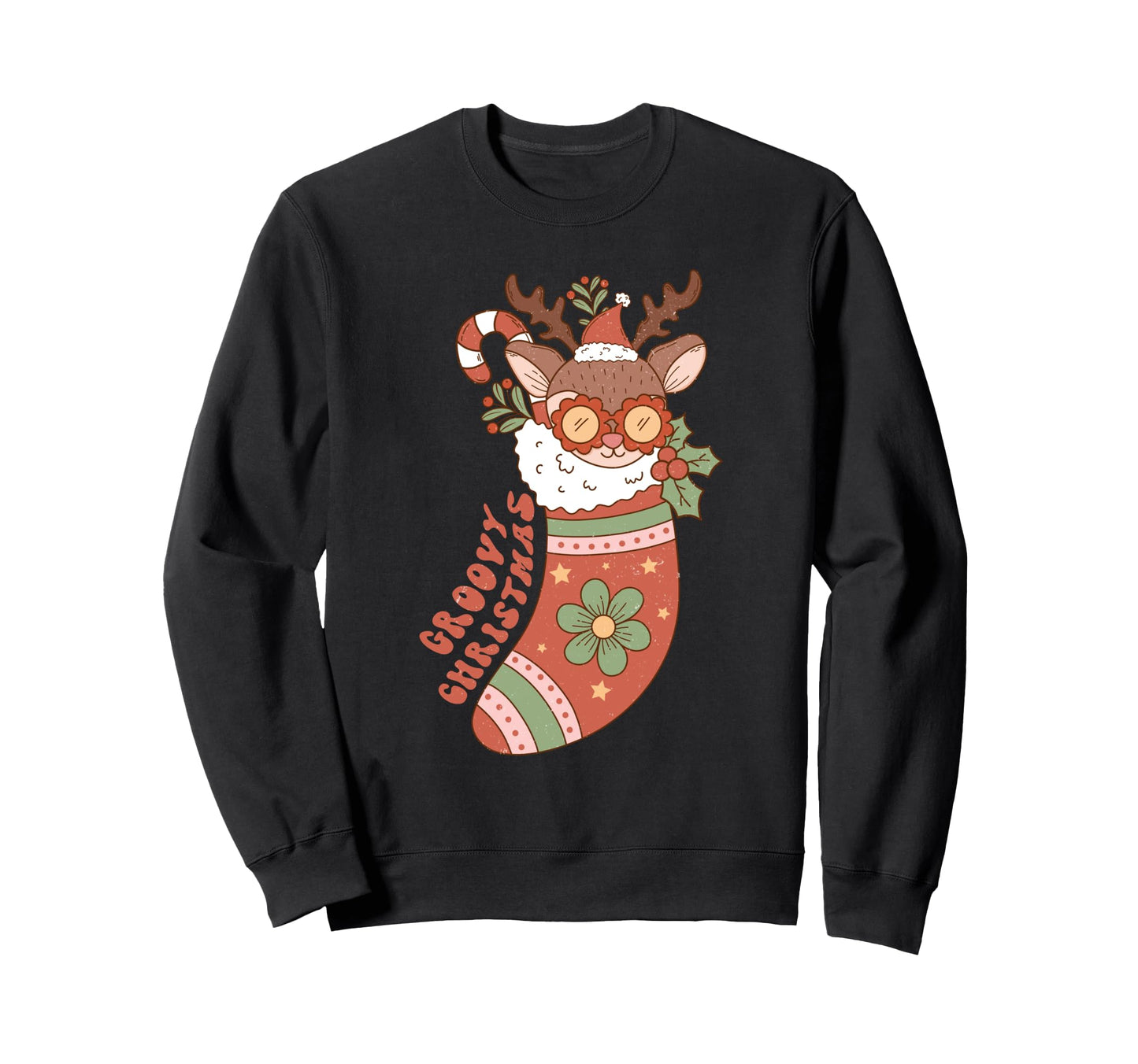 Groovy Reindeer Stocking Boho Sweatshirt - Graphic Print for Adults - T-Shirt, Sweatshirt, Hoodie
