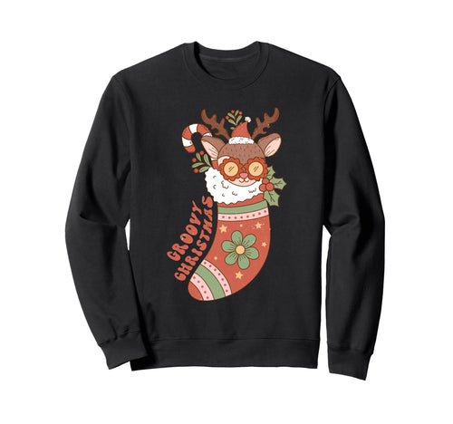 Groovy Reindeer Stocking Boho Sweatshirt - Graphic Print for Adults - T-Shirt, Sweatshirt, Hoodie