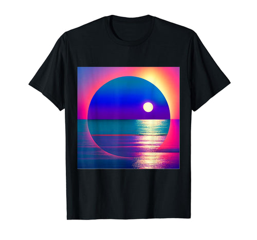 Vaporwave Aesthetic Moon Over Calm Sea T-Shirt - Novelty Apparel Unisex - T-Shirt, Sweatshirt, Hoodie