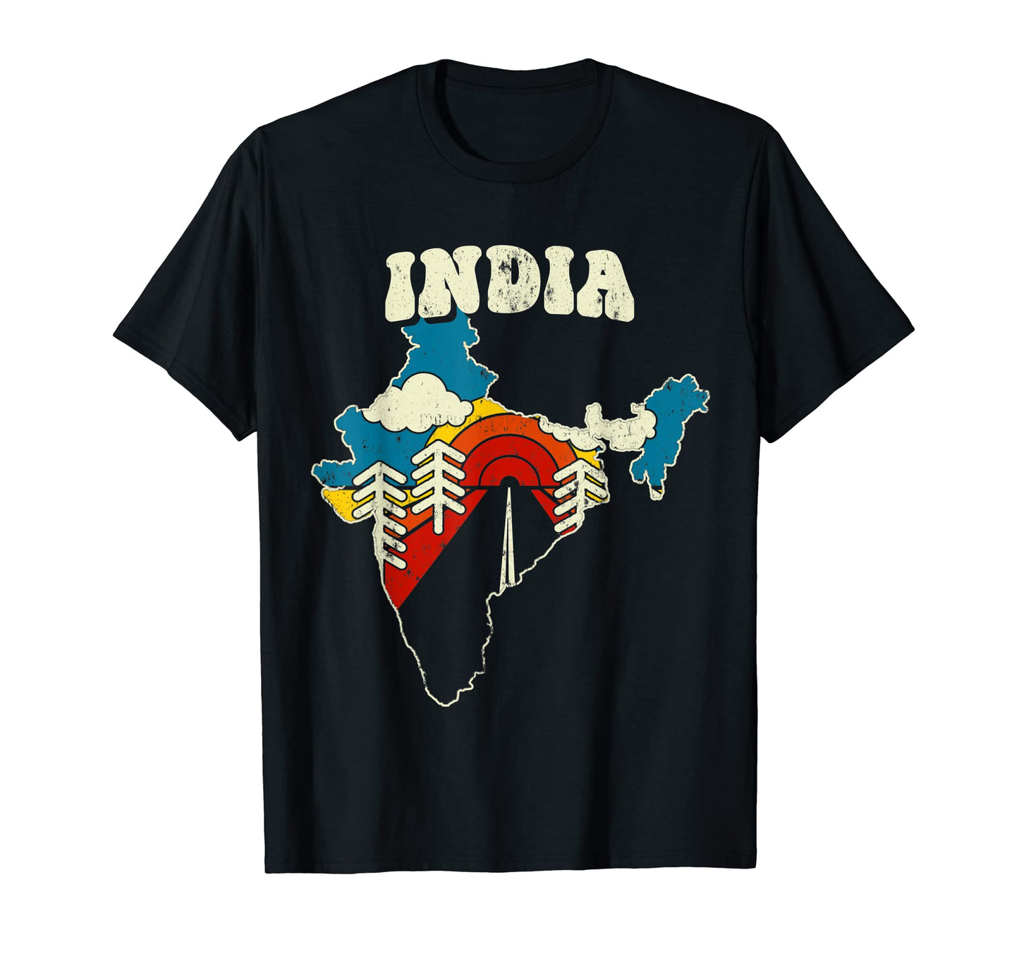 India Indian Country Rainbow 70S Map T-Shirt - Trendy Graphic Unisex - T-Shirt, Sweatshirt, Hoodie