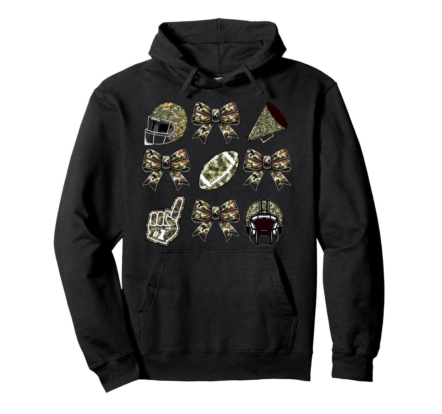 Camo Football Coquette Bow Football Mom Hoodie - Novelty Apparel Unisex - T-Shirt, Sweatshirt, Hoodie