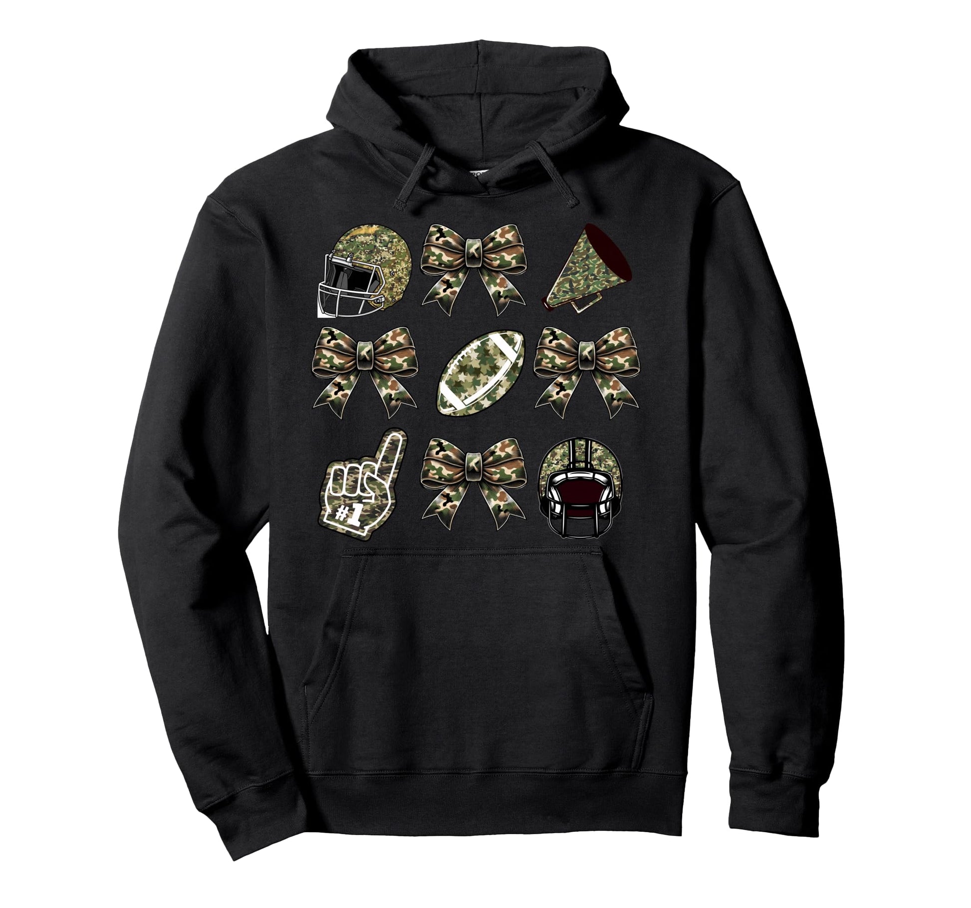 Camo Football Coquette Bow Football Mom Hoodie - Novelty Apparel Unisex - T-Shirt, Sweatshirt, Hoodie