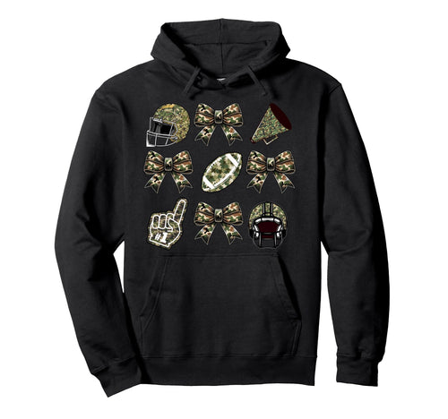 Camo Football Coquette Bow Football Mom Hoodie - Novelty Apparel Unisex - T-Shirt, Sweatshirt, Hoodie