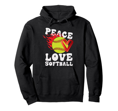 Peace Love Softball Hoodie - Streetwear Style for Adults - T-Shirt, Sweatshirt, Hoodie