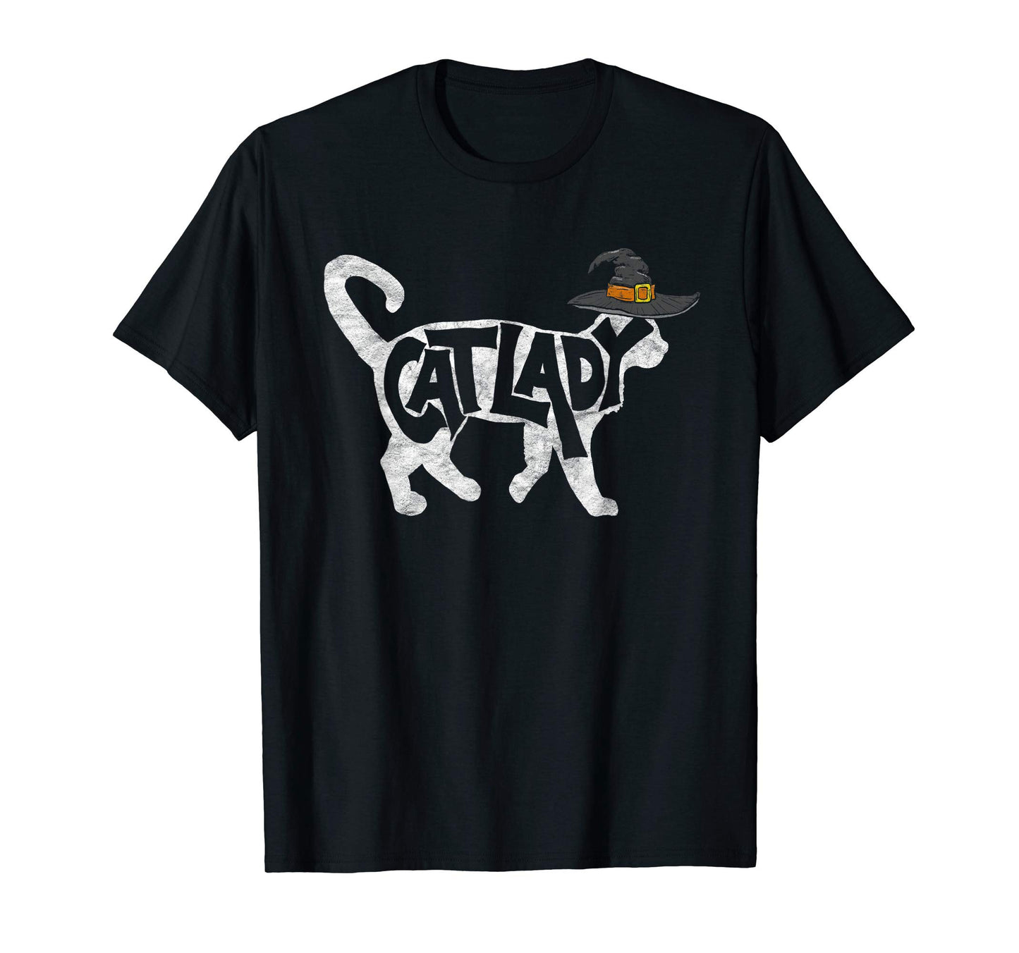 Cat Lady Funny White Cat Witch Hat T-Shirt - Minimalist Print Men Women - T-Shirt, Sweatshirt, Hoodie