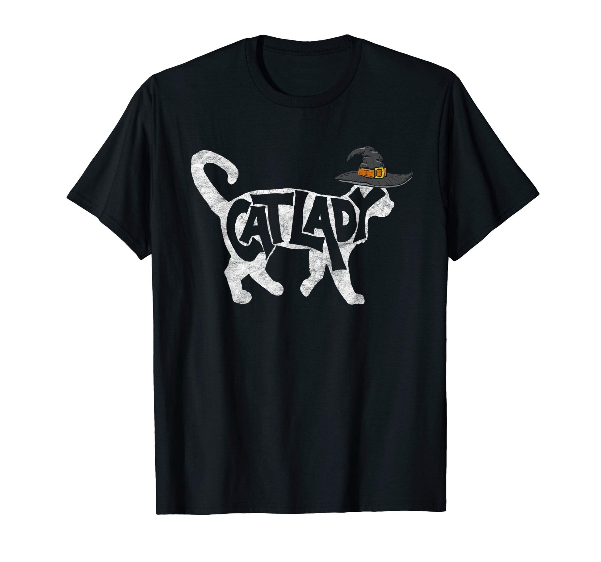 Cat Lady Funny White Cat Witch Hat T-Shirt - Minimalist Print Men Women - T-Shirt, Sweatshirt, Hoodie