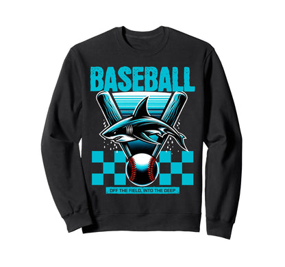 Baseball Shark Off Field Into Deep Sweatshirt - Graphic Print Unisex - T-Shirt, Sweatshirt, Hoodie
