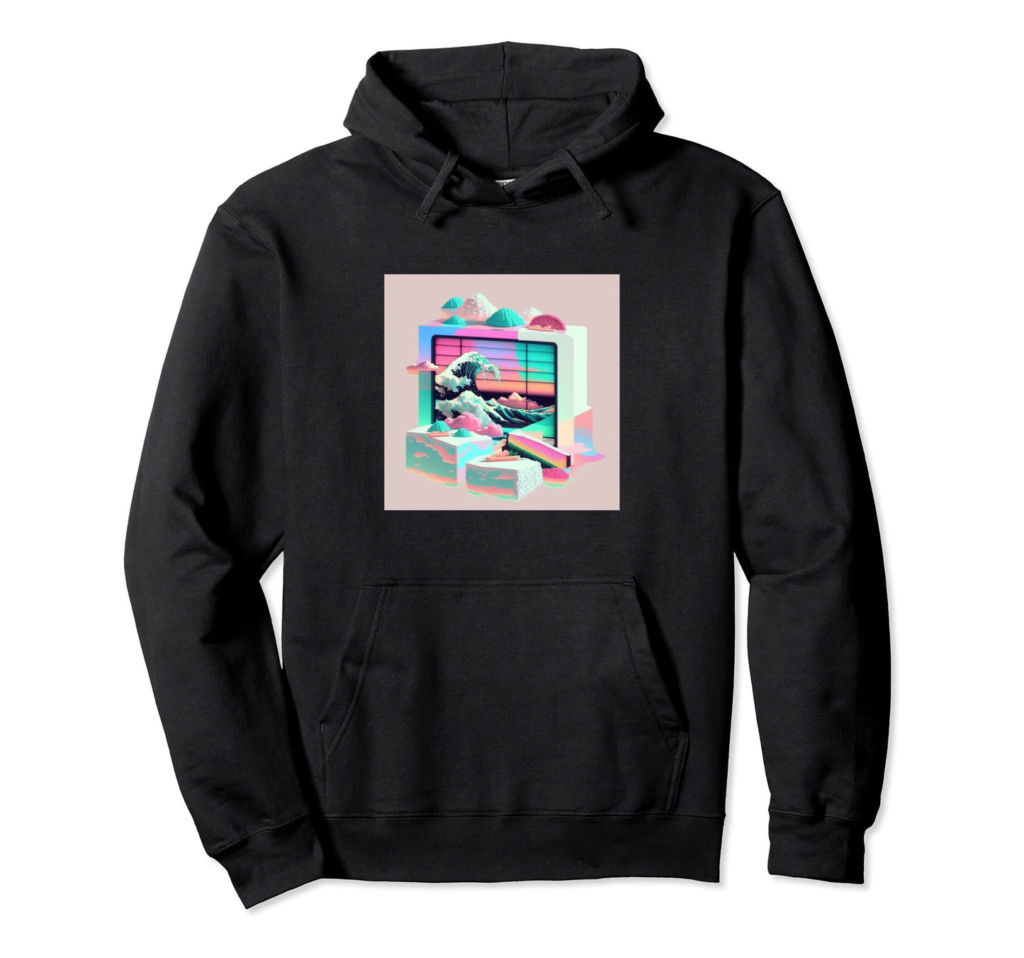 Vaperwave Aesthetic Glitch Sushi Hoodie - Custom Art Print Men Women - T-Shirt, Sweatshirt, Hoodie