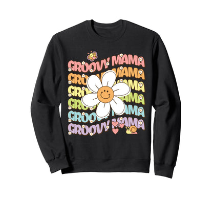 Groovy Mama 70S Daisy Flower Boho Sweatshirt - Minimalist Print for Adults - T-Shirt, Sweatshirt, Hoodie