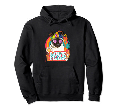 Hippie Cat Rainbow 60S 70S Peace Sign Hoodie - Custom Art Print Men Women - T-Shirt, Sweatshirt, Hoodie