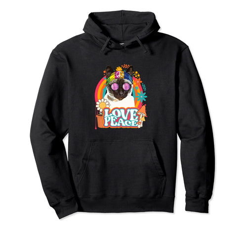Hippie Cat Rainbow 60S 70S Peace Sign Hoodie - Custom Art Print Men Women - T-Shirt, Sweatshirt, Hoodie