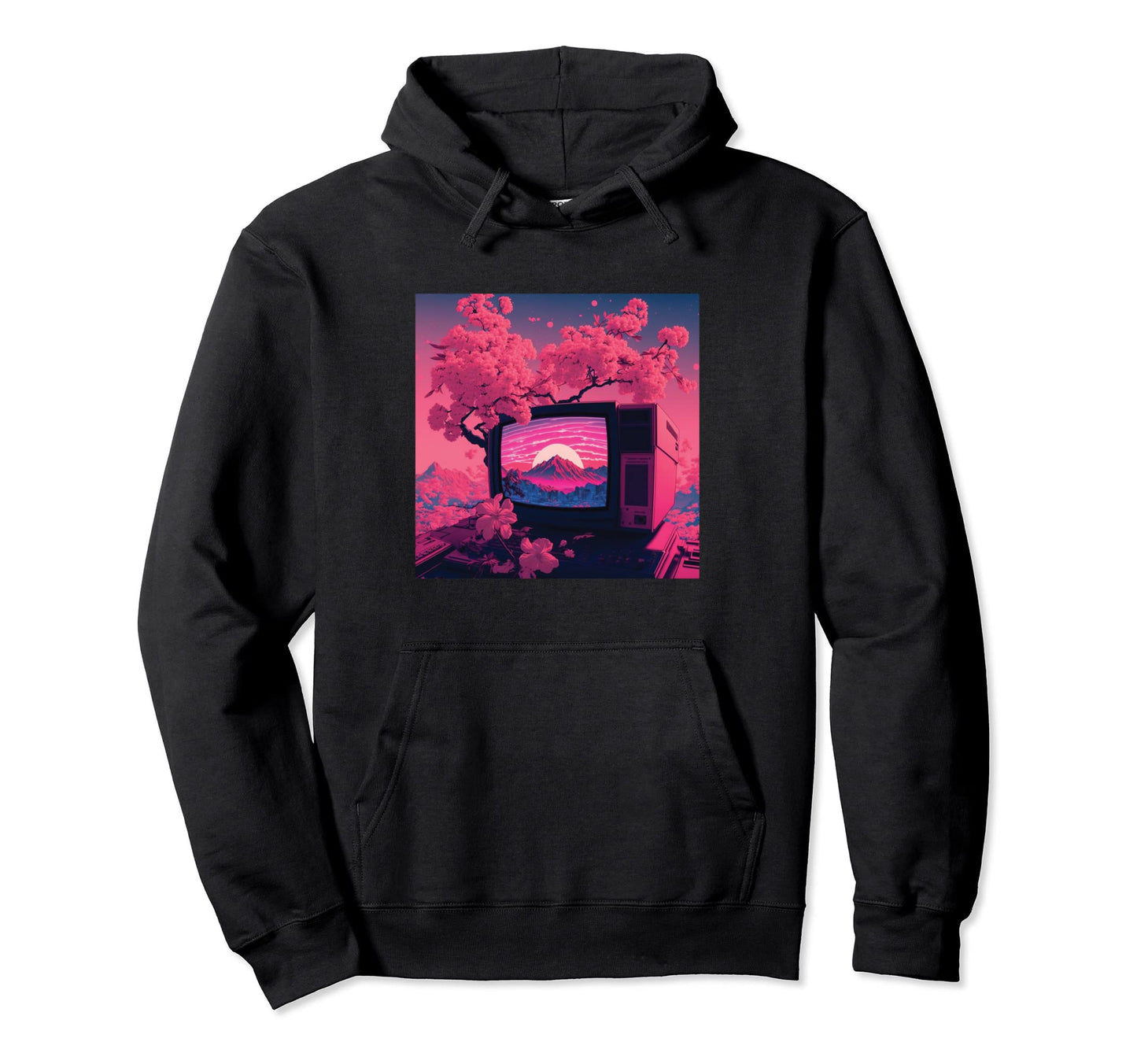 Mt Fuji Japan Vaporwave Tv Aesthetic Hoodie - Graphic Print for Adults - T-Shirt, Sweatshirt, Hoodie