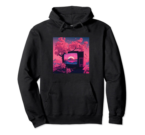Mt Fuji Japan Vaporwave Tv Aesthetic Hoodie - Graphic Print for Adults - T-Shirt, Sweatshirt, Hoodie