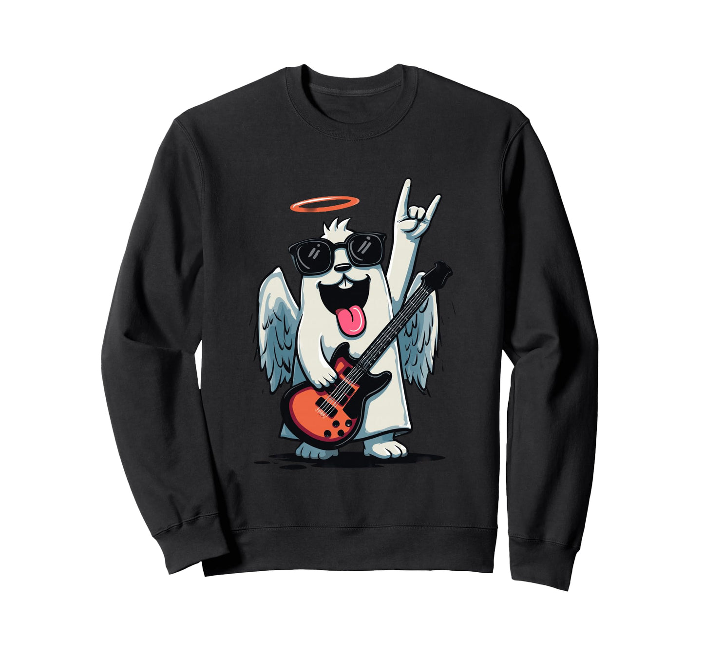 Dog Angel Rock Music Guitar Player Sweatshirt - Unique Graphic Unisex - T-Shirt, Sweatshirt, Hoodie