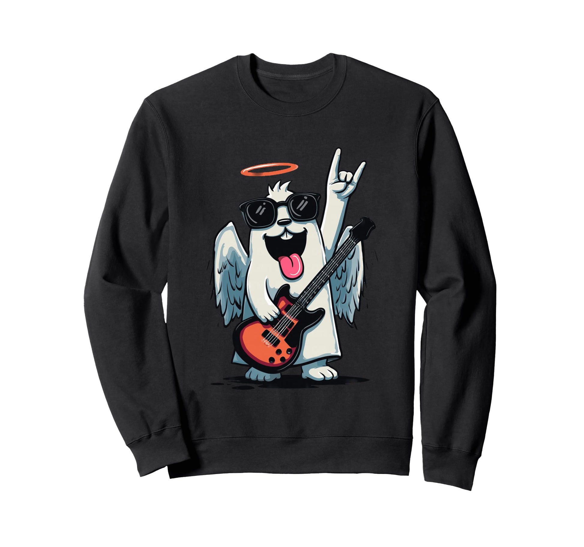 Dog Angel Rock Music Guitar Player Sweatshirt - Unique Graphic Unisex - T-Shirt, Sweatshirt, Hoodie