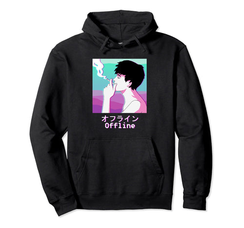 Sad Smoking Japanese Aesthetic Hoodie - Aesthetic Graphic Men Women - T-Shirt, Sweatshirt, Hoodie