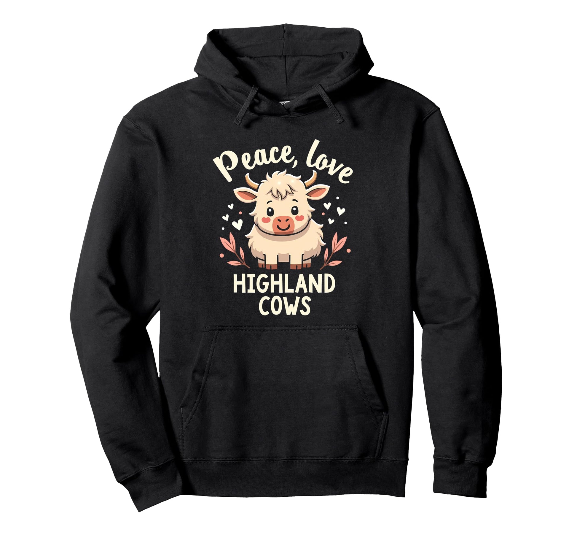 Highland Beef Cow Farmers Peace Love Hoodie - Minimalist Print for Adults - T-Shirt, Sweatshirt, Hoodie