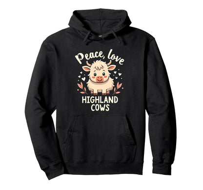 Highland Beef Cow Farmers Peace Love Hoodie - Minimalist Print for Adults - T-Shirt, Sweatshirt, Hoodie