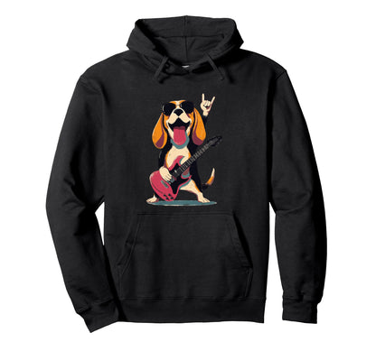 Beagle Dog Rockstar Music Lover Hoodie - Novelty Apparel Men Women - T-Shirt, Sweatshirt, Hoodie