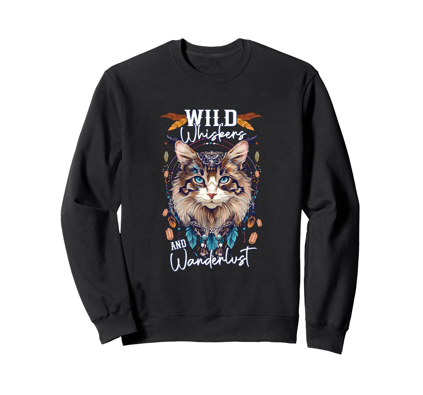 Boho Cat Bohemian Wild Whiskers And Sweatshirt - Minimalist Print Unisex - T-Shirt, Sweatshirt, Hoodie