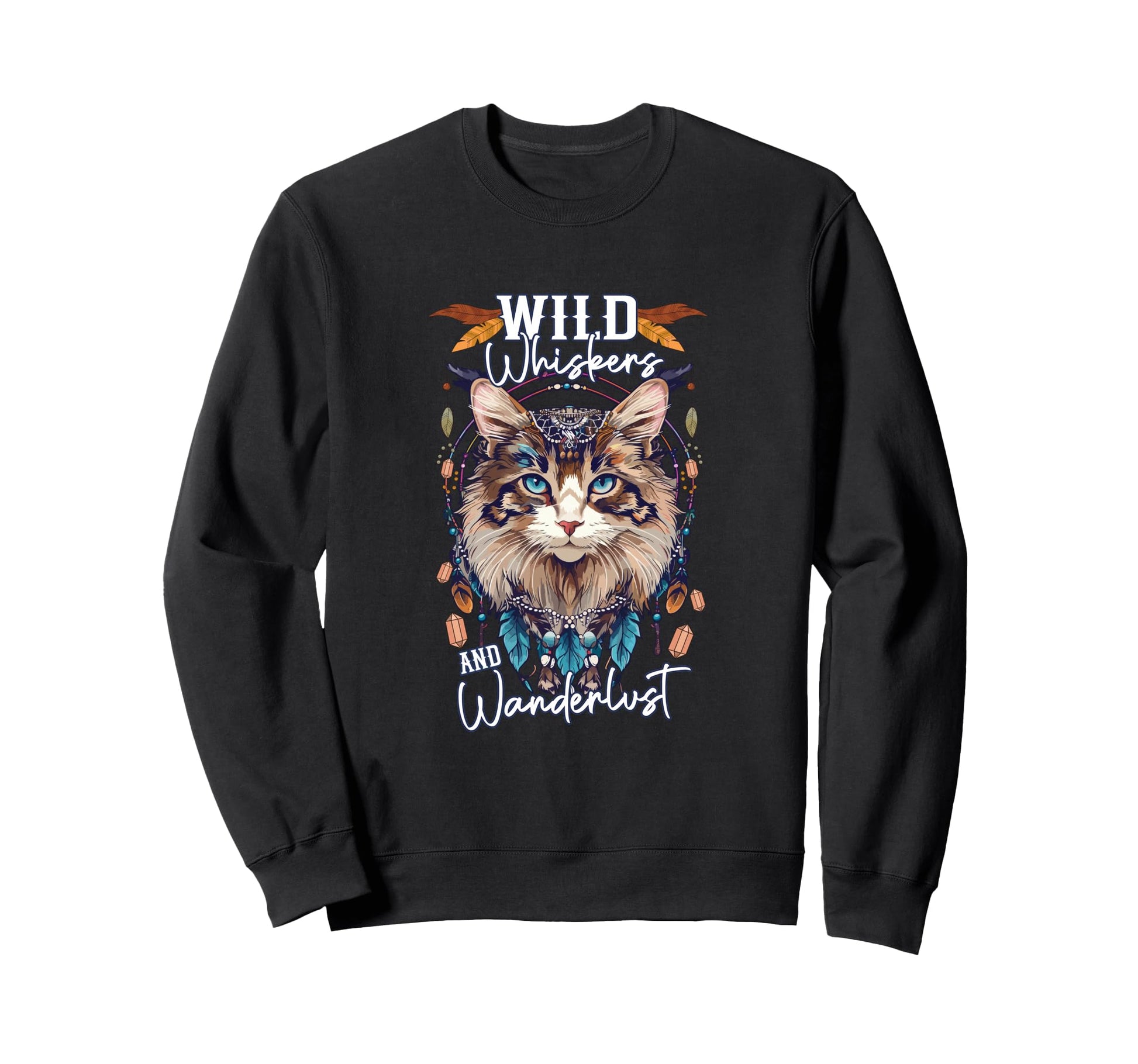 Boho Cat Bohemian Wild Whiskers And Sweatshirt - Minimalist Print Unisex - T-Shirt, Sweatshirt, Hoodie