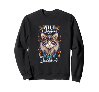 Boho Cat Bohemian Wild Whiskers And Sweatshirt - Minimalist Print Unisex - T-Shirt, Sweatshirt, Hoodie