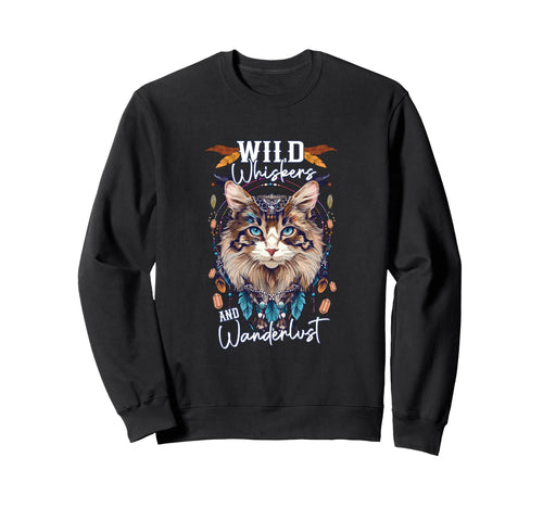 Boho Cat Bohemian Wild Whiskers And Sweatshirt - Minimalist Print Unisex - T-Shirt, Sweatshirt, Hoodie