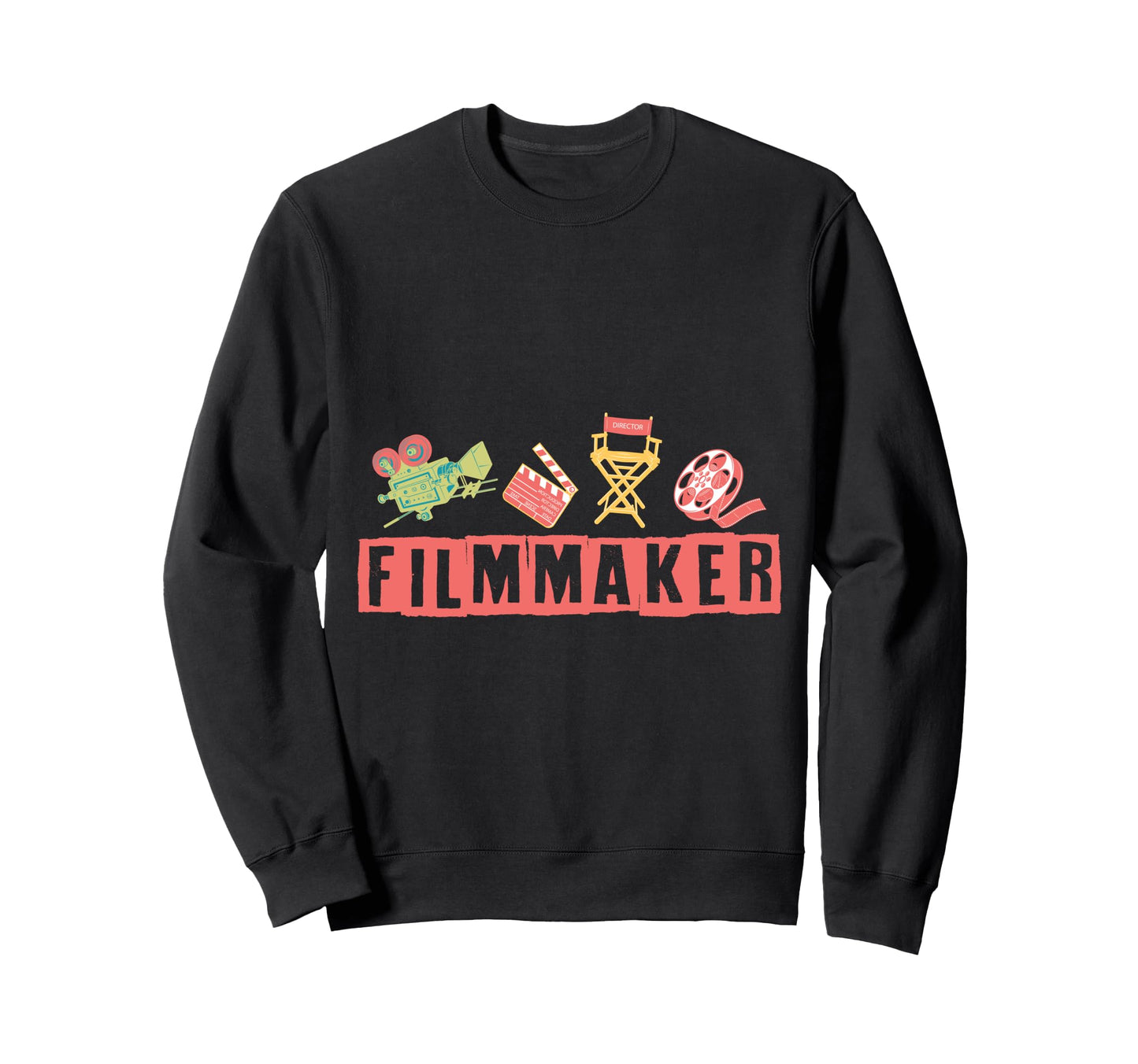 Filmmaker Camera Clapperboard Chair Sweatshirt - Unique Graphic for Adults - T-Shirt, Sweatshirt, Hoodie