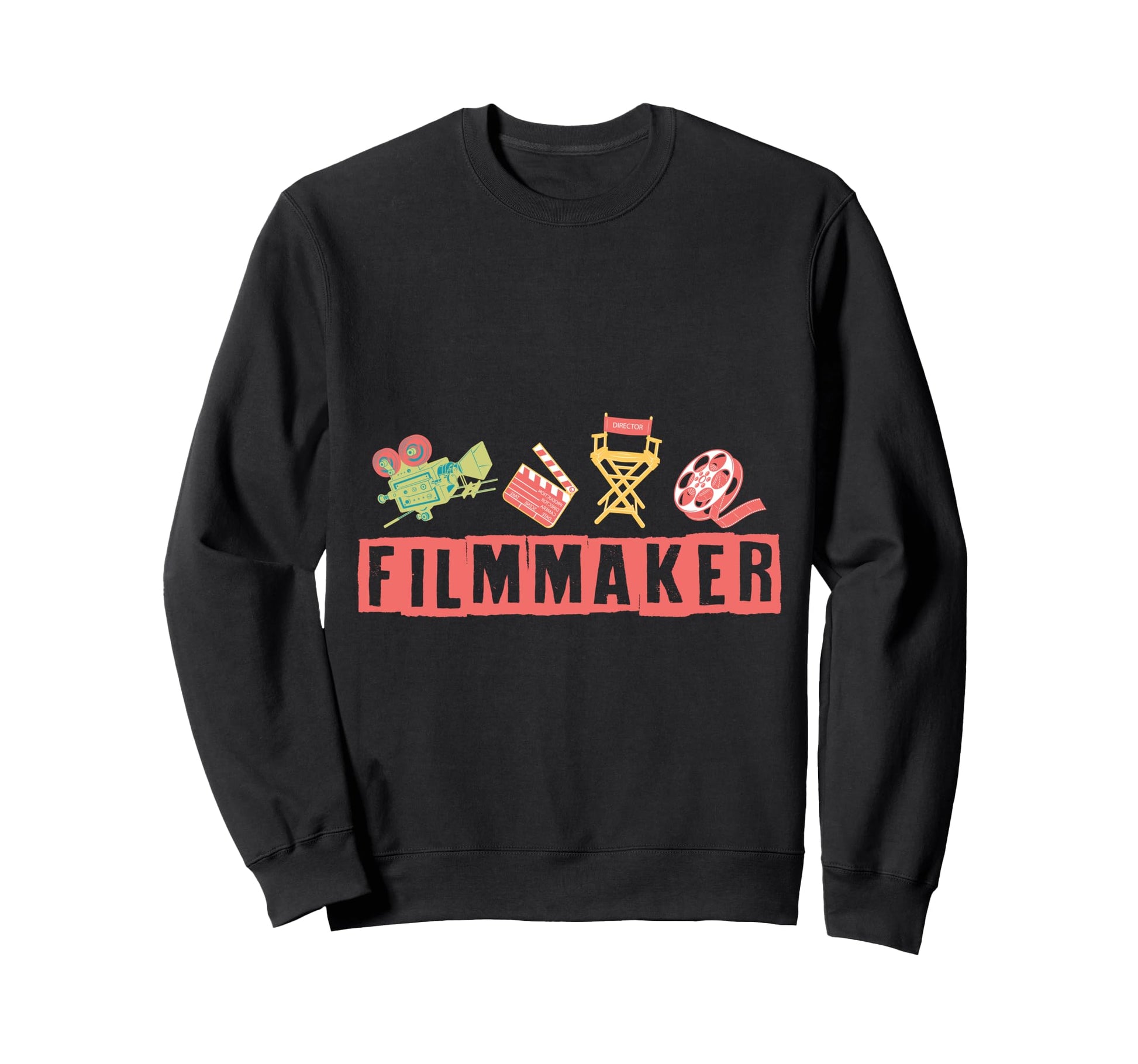 Filmmaker Camera Clapperboard Chair Sweatshirt - Unique Graphic for Adults - T-Shirt, Sweatshirt, Hoodie