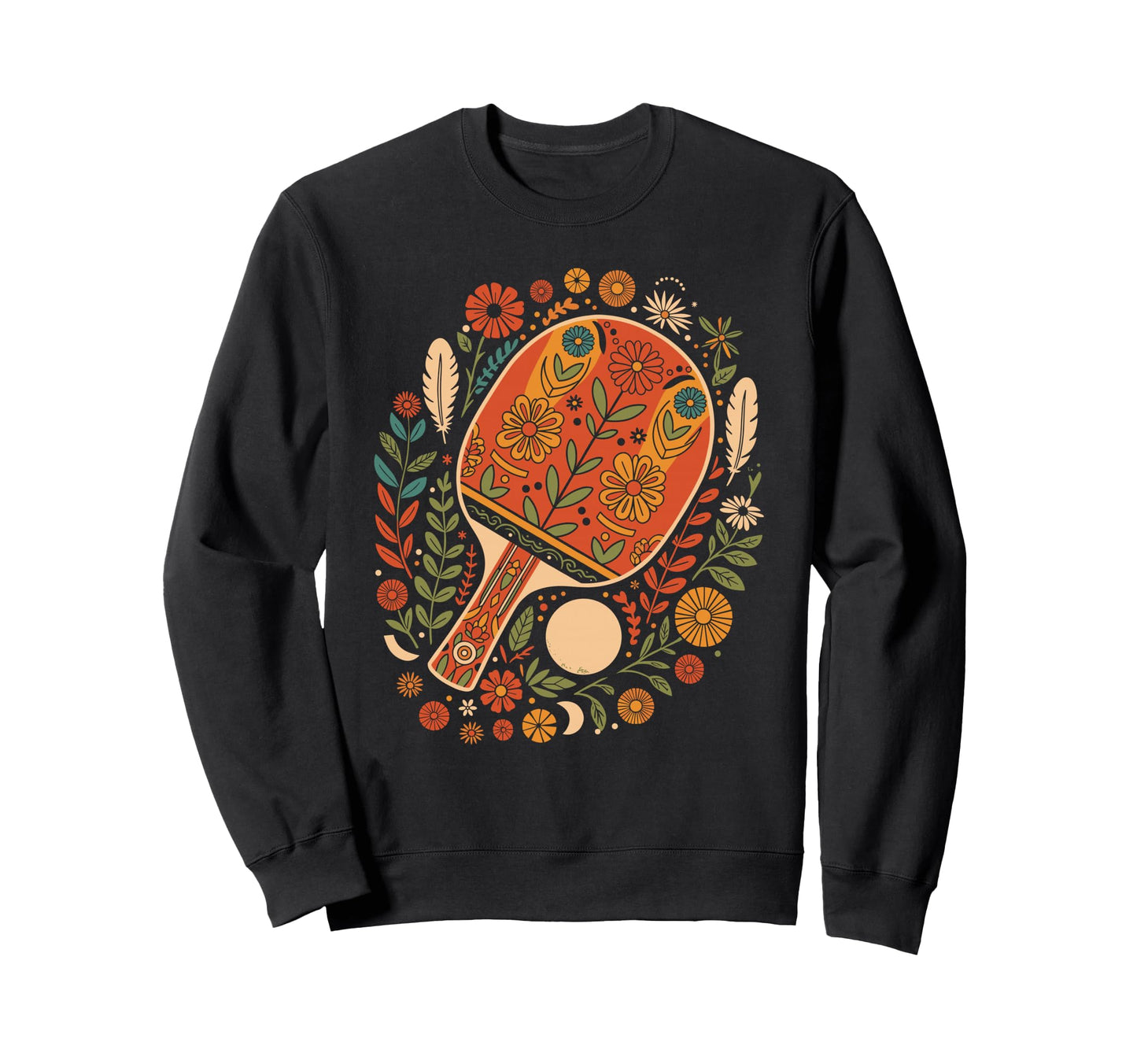 Boho Flower Ping Pong Paddle Table Sweatshirt - Trendy Graphic Men Women - T-Shirt, Sweatshirt, Hoodie