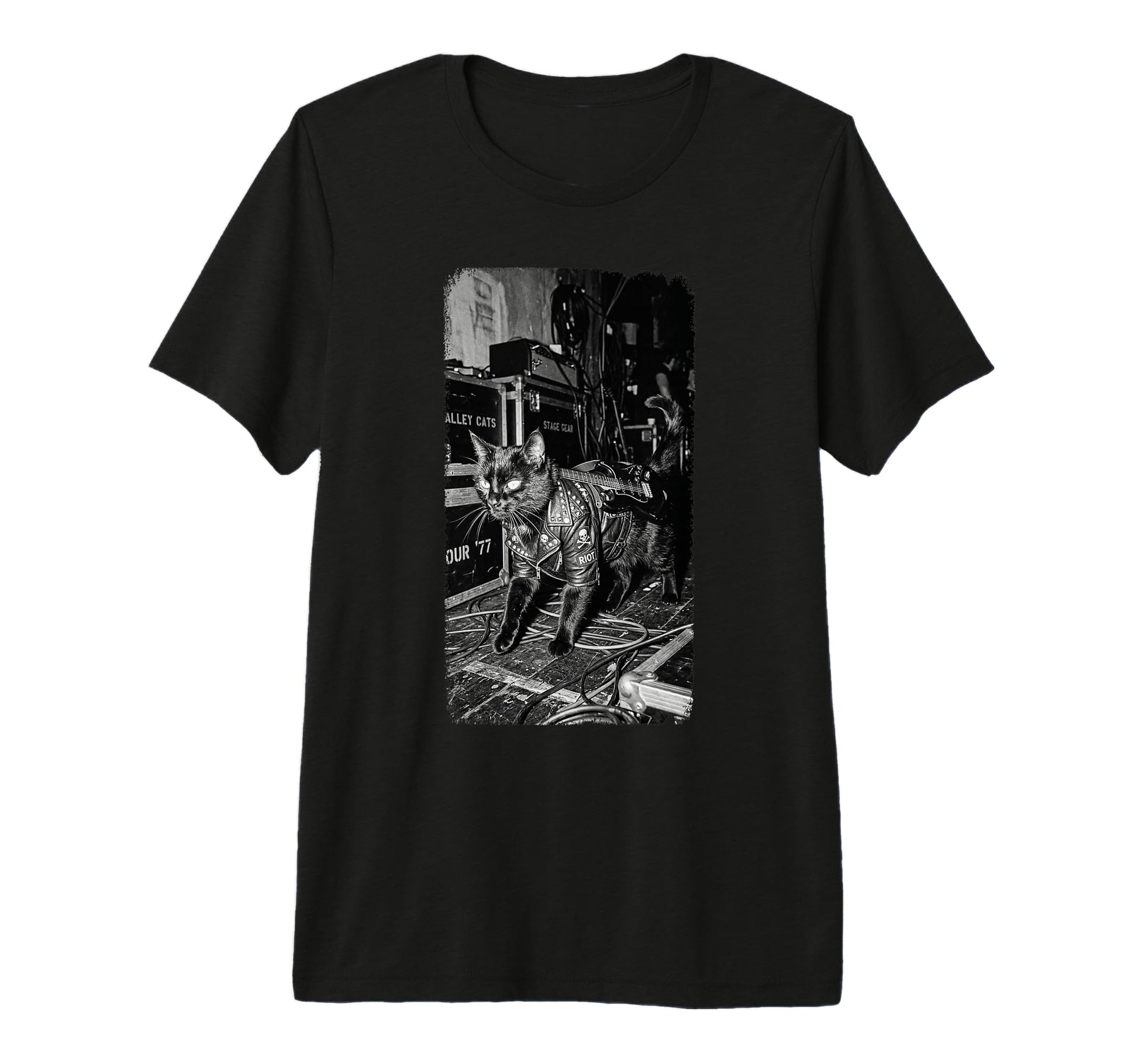 Black Punk Rock Cat Riot Backstage T-Shirt - Streetwear Style for Adults - T-Shirt, Sweatshirt, Hoodie