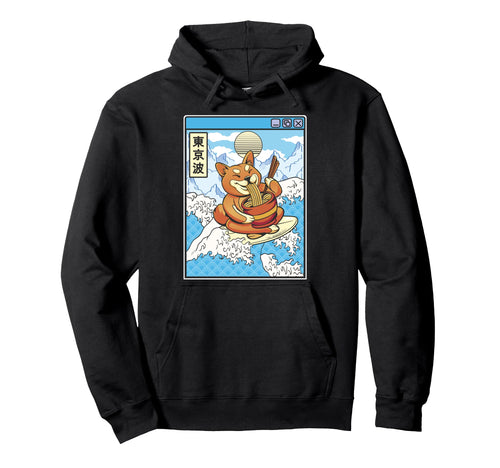 Surfing Shiba Inu Eating Ramen Hoodie - Casual Everyday Wear for Adults - T-Shirt, Sweatshirt, Hoodie
