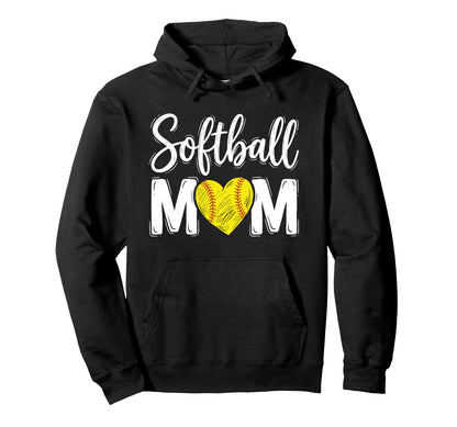 Softball Mom Heart Fastpitch Game Day Hoodie - Minimalist Print Men Women - T-Shirt, Sweatshirt, Hoodie