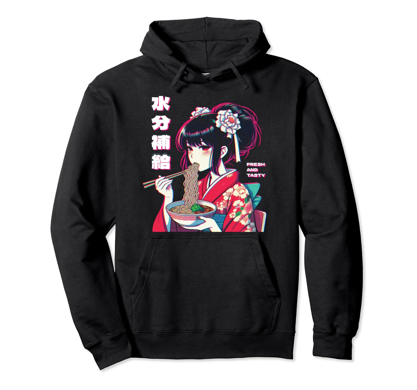 Anime Eating Ramen Vaporwave Aesthetic Hoodie - Minimalist Print Men Women - T-Shirt, Sweatshirt, Hoodie