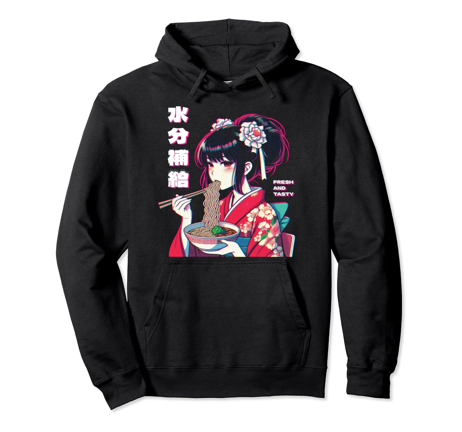 Anime Eating Ramen Vaporwave Aesthetic Hoodie - Minimalist Print Men Women - T-Shirt, Sweatshirt, Hoodie