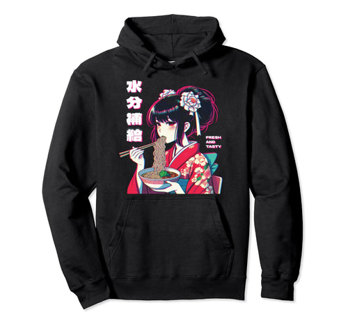 Anime Eating Ramen Vaporwave Aesthetic Hoodie - Minimalist Print Men Women - T-Shirt, Sweatshirt, Hoodie