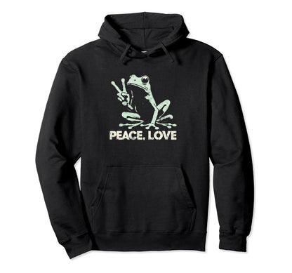 Peace Love And Frogs Peace Symbol Hoodie - Aesthetic Graphic Men Women - T-Shirt, Sweatshirt, Hoodie