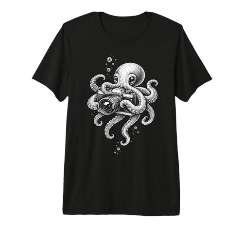 Camera Octopus Photographer Art T-Shirt - Trendy Graphic for Adults - T-Shirt, Sweatshirt, Hoodie