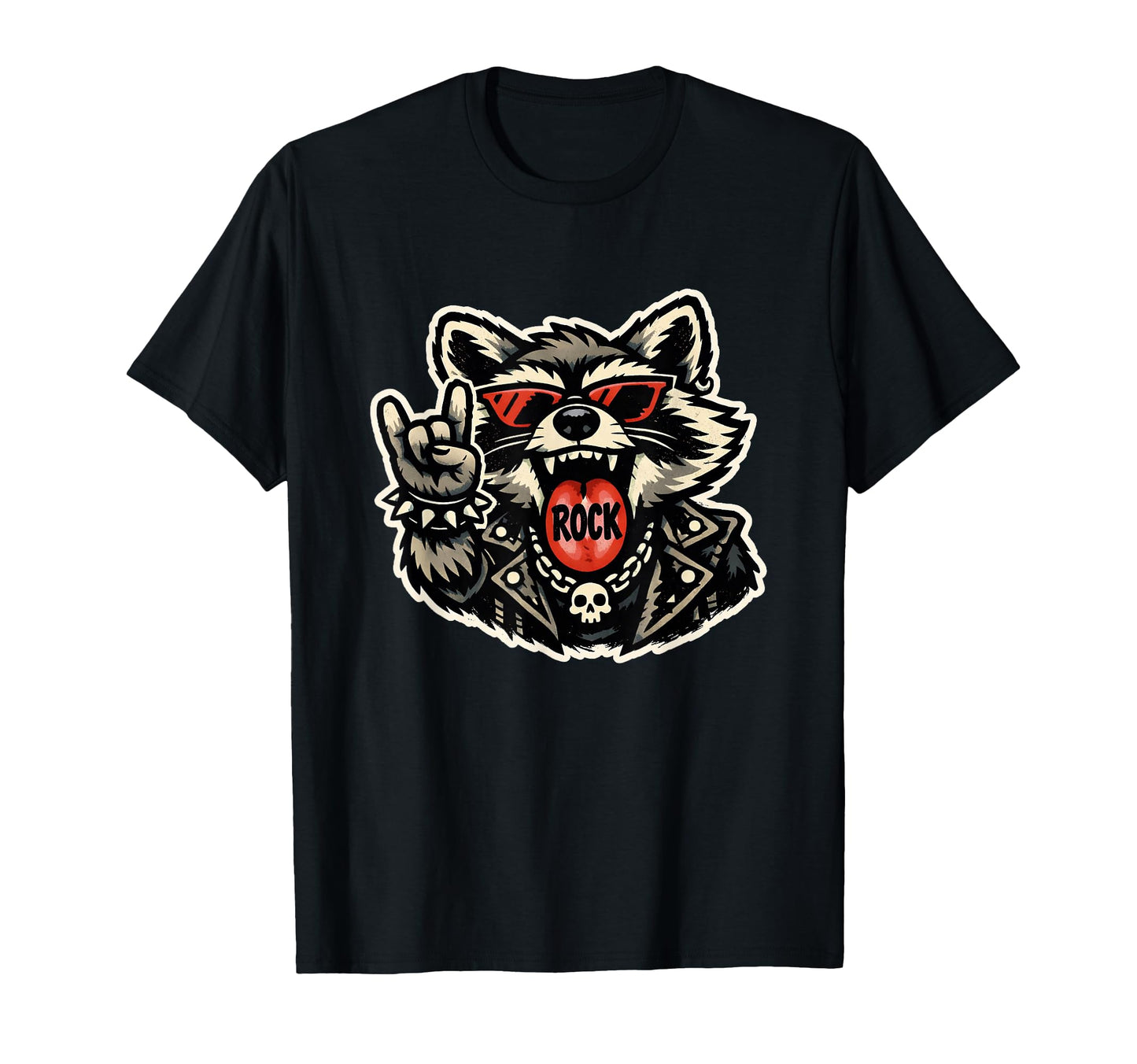 Funny Raccoon Rock Hand Sign Rockstar T-Shirt - Minimalist Print Unisex - T-Shirt, Sweatshirt, Hoodie