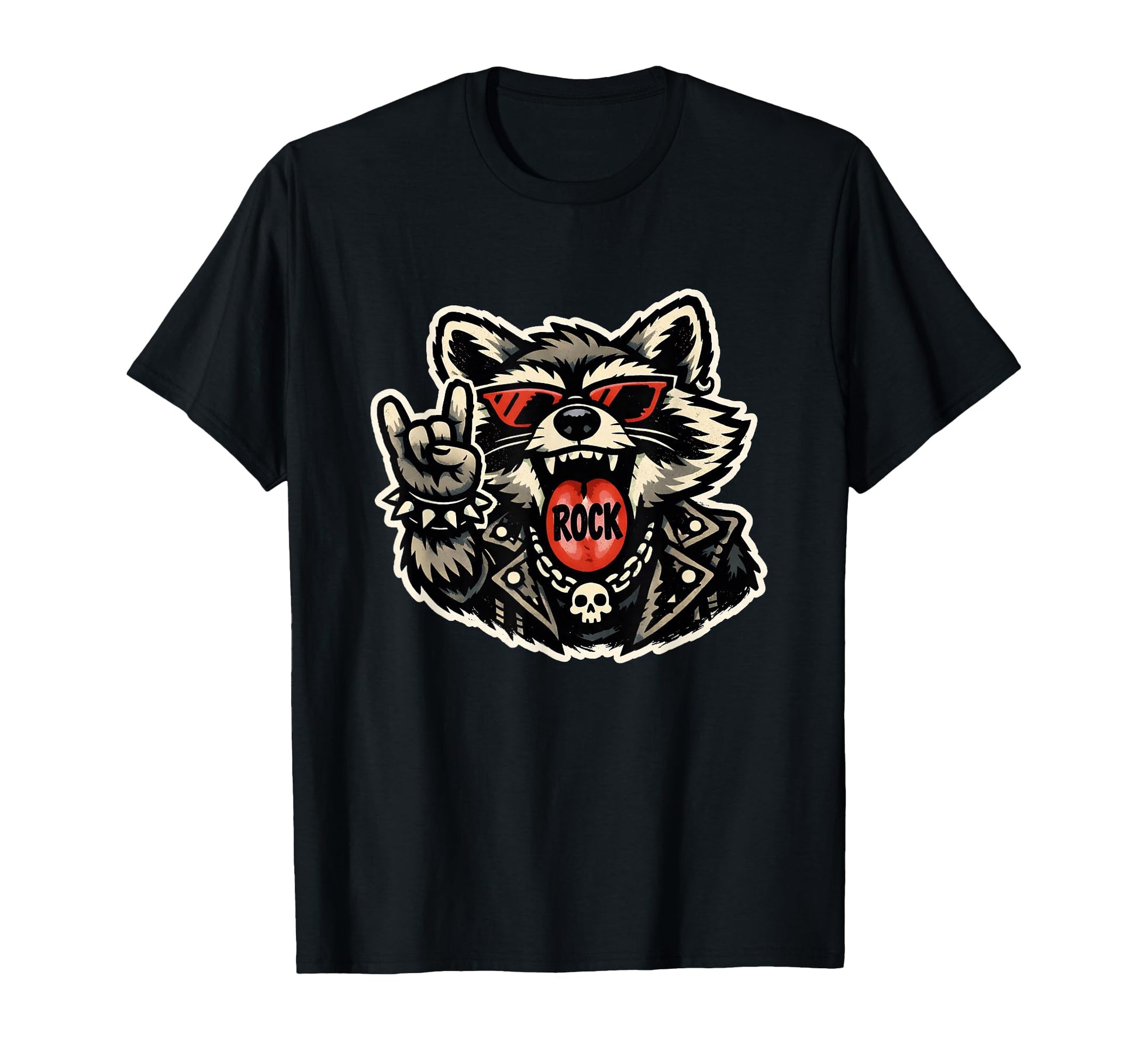 Funny Raccoon Rock Hand Sign Rockstar T-Shirt - Minimalist Print Unisex - T-Shirt, Sweatshirt, Hoodie