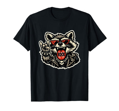 Funny Raccoon Rock Hand Sign Rockstar T-Shirt - Minimalist Print Unisex - T-Shirt, Sweatshirt, Hoodie