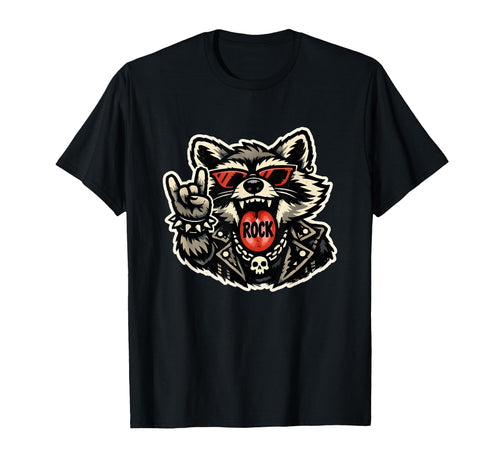 Funny Raccoon Rock Hand Sign Rockstar T-Shirt - Minimalist Print Unisex - T-Shirt, Sweatshirt, Hoodie