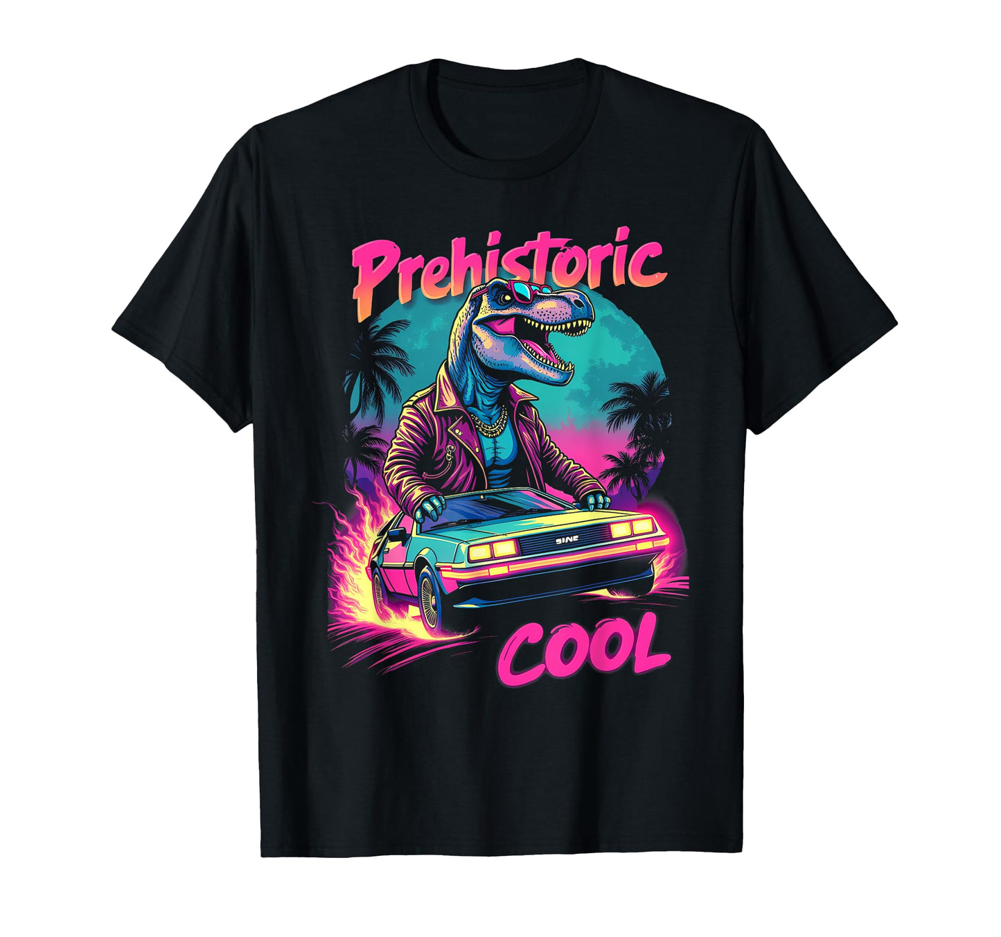 80S 70S Car T Rex Dinosaur Aesthetic T-Shirt - Fun Novelty Design Unisex - T-Shirt, Sweatshirt, Hoodie